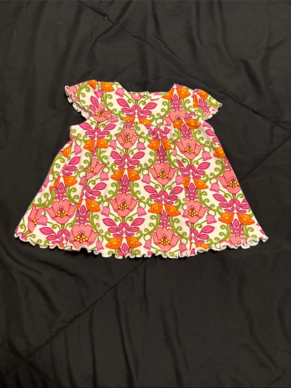 Vera Bradley Pink Floral Ruffle Sleeve Dress with Orange & Green Accents